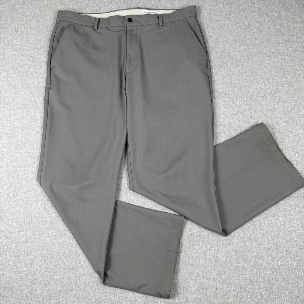 Greg Norman Mens Gray Shark Golf Pants 36x30 Performance Stretch Flat Front